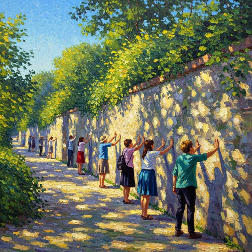 Comme des aveugles le long d’un mur !